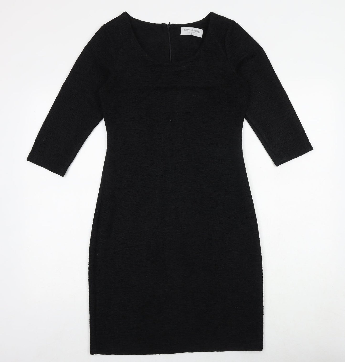 Rue Paris Womens Black Polyester A-Line Size 8 Round Neck Zip