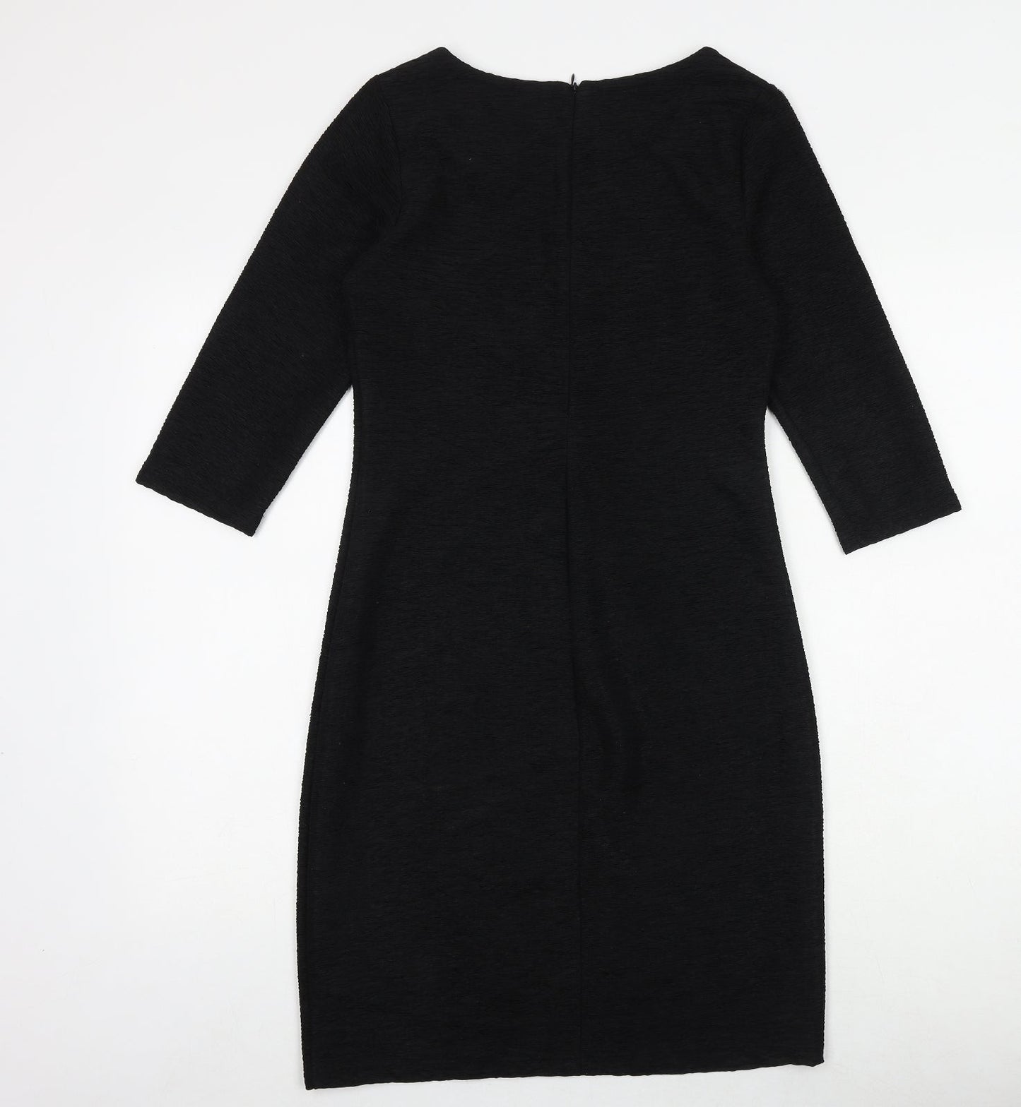 Rue Paris Womens Black Polyester A-Line Size 8 Round Neck Zip