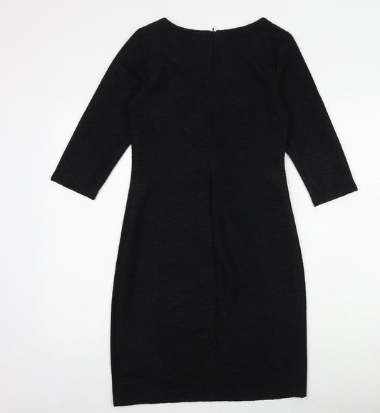 Rue Paris Womens Black Polyester A-Line Size 8 Round Neck Zip