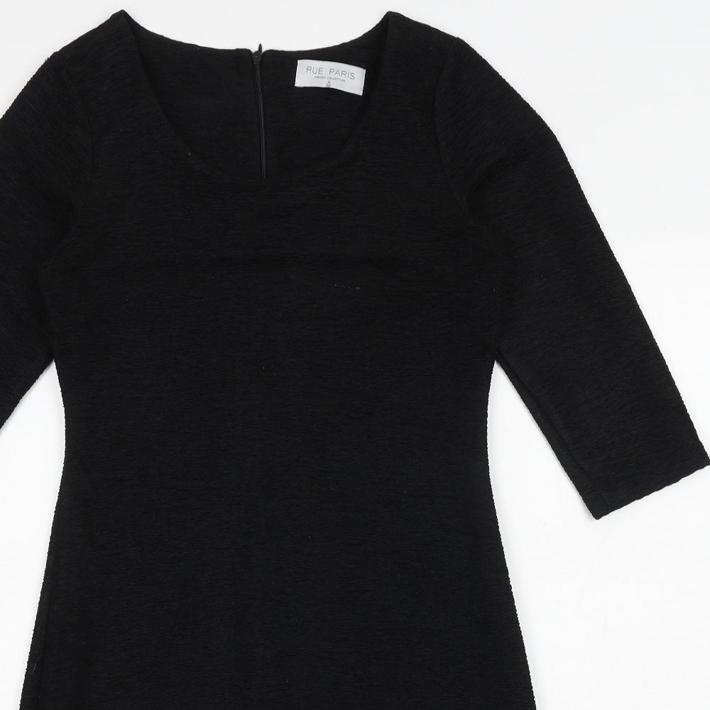 Rue Paris Womens Black Polyester A-Line Size 8 Round Neck Zip