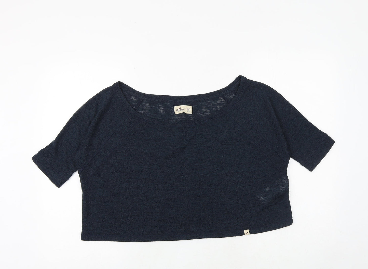 Hollister Womens Blue Polyester Cropped T-Shirt Size M Boat Neck