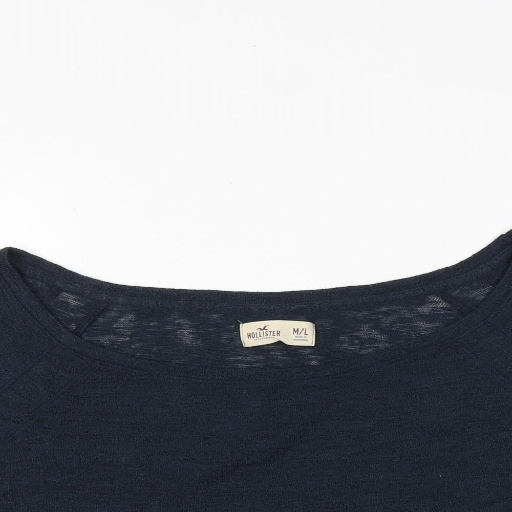 Hollister Womens Blue Polyester Cropped T-Shirt Size M Boat Neck