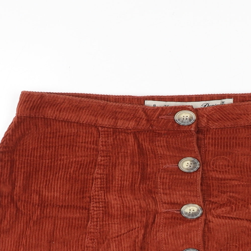Denim & Co. Womens Orange Cotton A-Line Skirt Size 8 Button