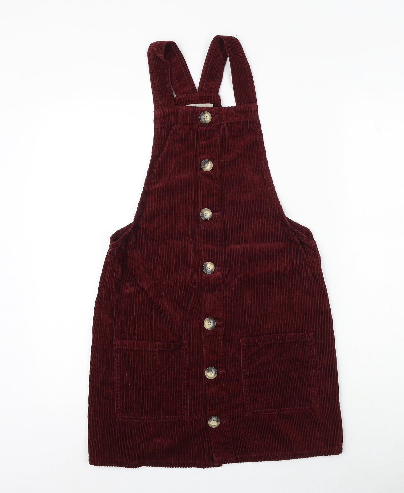 Denim & Co. Womens Red 100% Cotton Pinafore/Dungaree Dress Size 8 Square Neck Button