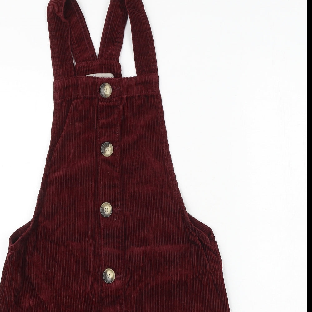 Denim & Co. Womens Red 100% Cotton Pinafore/Dungaree Dress Size 8 Square Neck Button