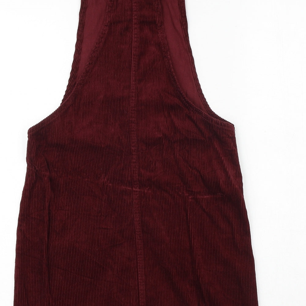 Denim & Co. Womens Red 100% Cotton Pinafore/Dungaree Dress Size 8 Square Neck Button