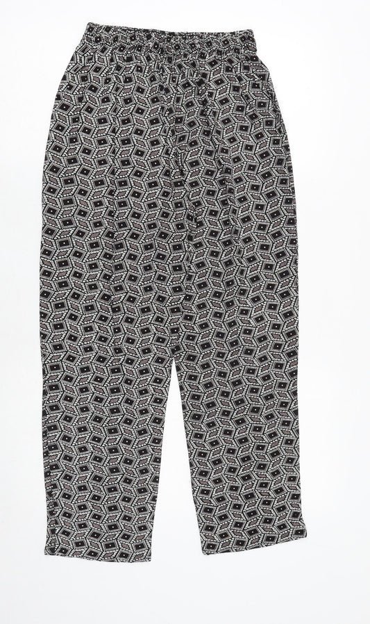 Preworn Womens Black Geometric Viscose Trousers Size S Regular