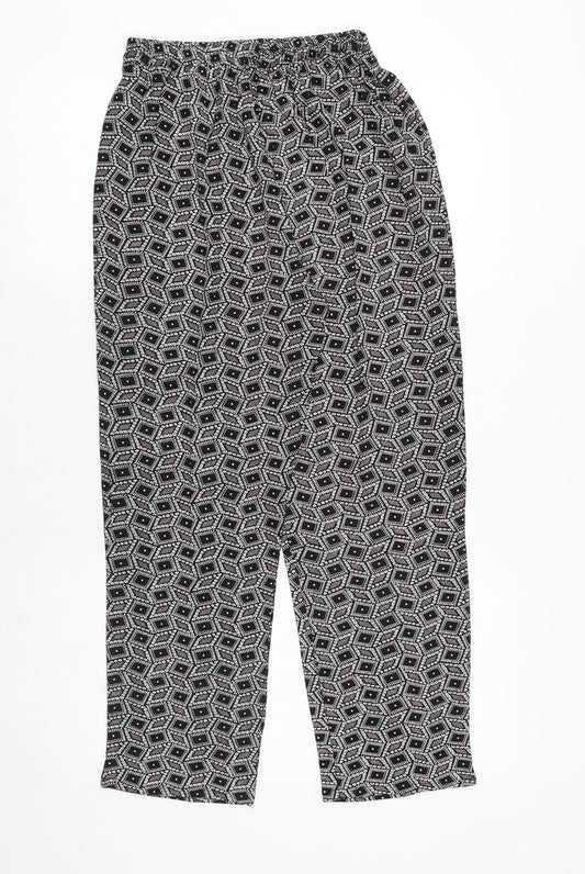 Preworn Womens Black Geometric Viscose Trousers Size S Regular