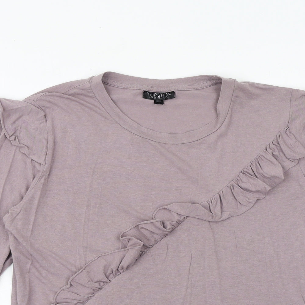 Topshop Womens Purple Modacrylic Basic T-Shirt Size 10 Round Neck