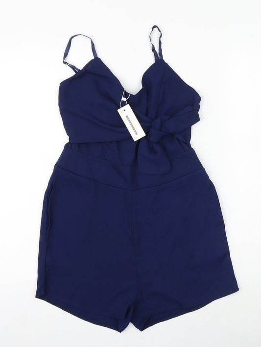 CBR Womens Blue Polyester Playsuit One-Piece Size M Pullover - Tie Front Detail