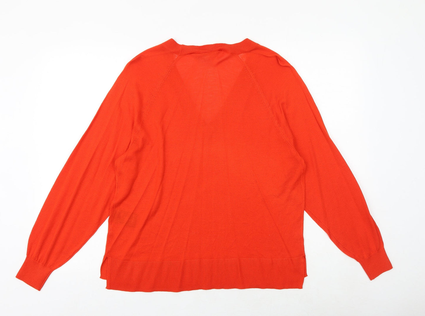 H&M Womens Orange V-Neck Herringbone Acrylic Pullover Jumper Size M