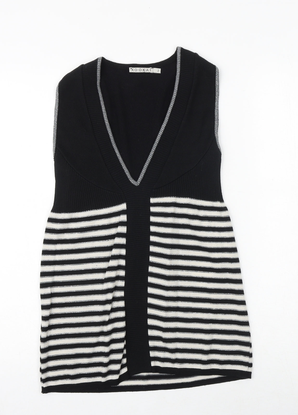 Kookai Womens Black Striped Polyester Basic Tank Size S V-Neck