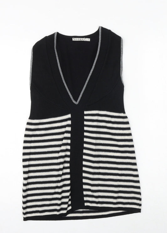 Kookai Womens Black Striped Polyester Basic Tank Size S V-Neck