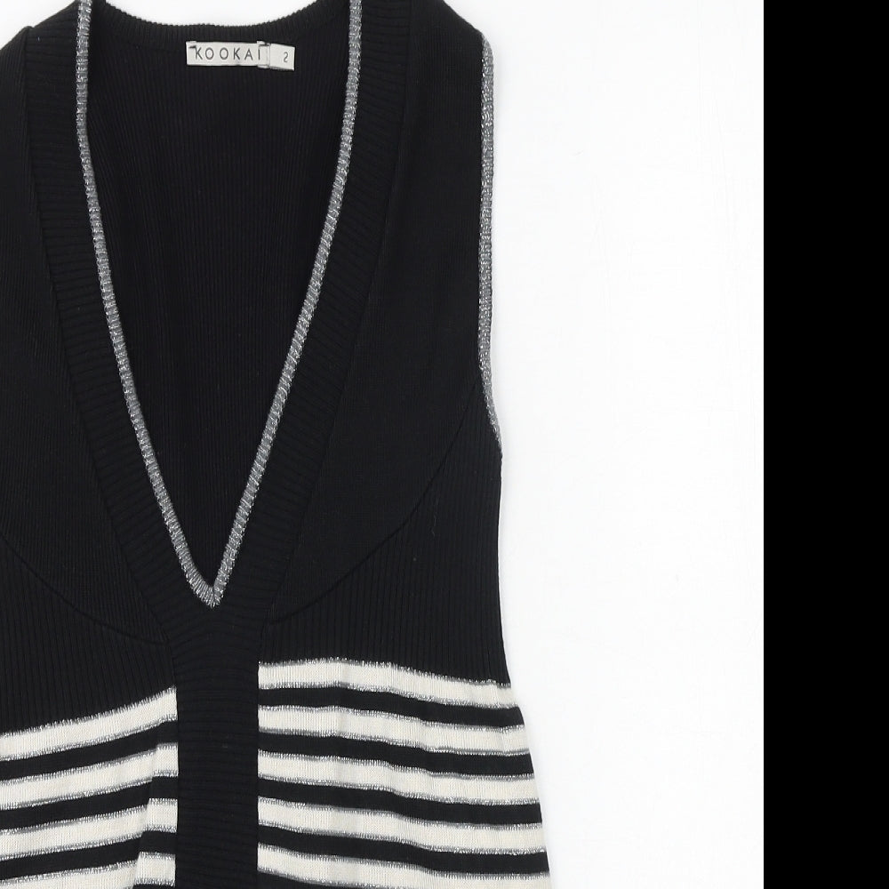 Kookai Womens Black Striped Polyester Basic Tank Size S V-Neck