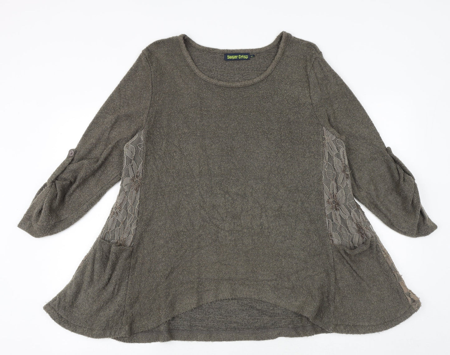 Sugar Crisp Womens Green Round Neck Acrylic Pullover Jumper Size M