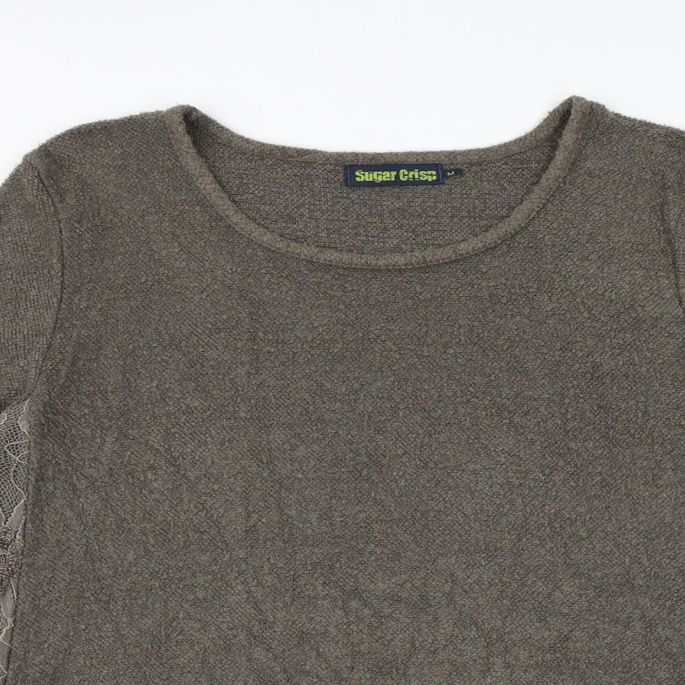 Sugar Crisp Womens Green Round Neck Acrylic Pullover Jumper Size M