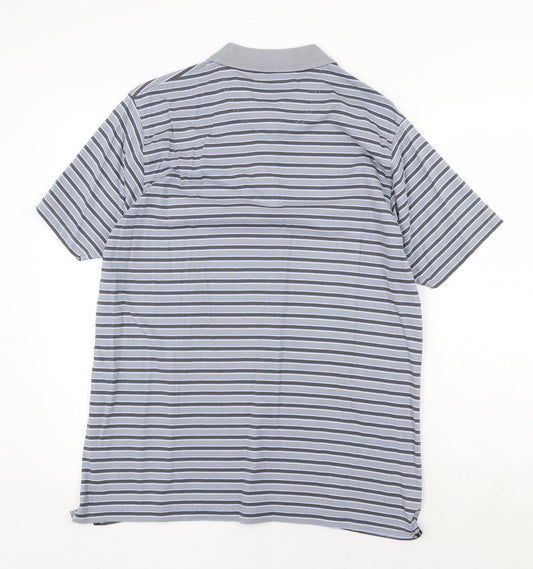 Colin Montgomre Mens Grey Striped Cotton Polo Size M Collared Button