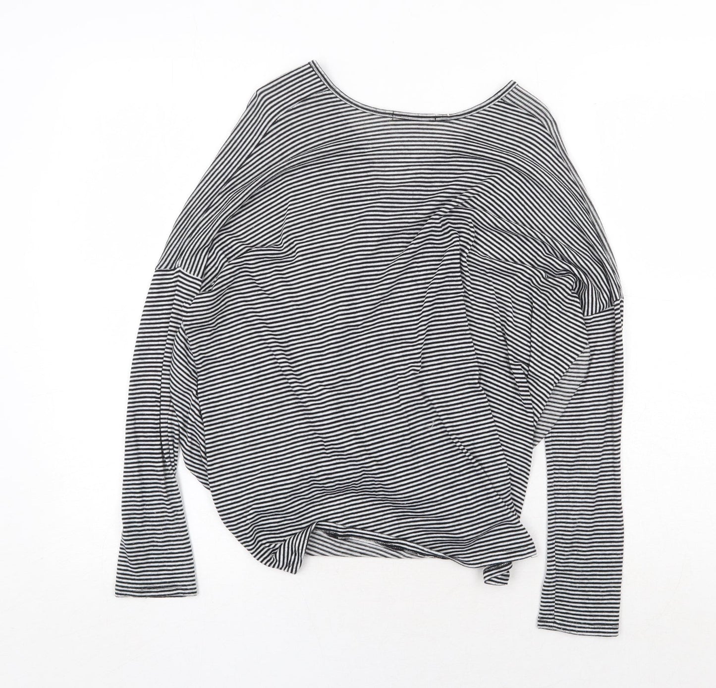 Ginger G Womens Black Striped Viscose Basic T-Shirt Size S V-Neck - Twist Front Detail