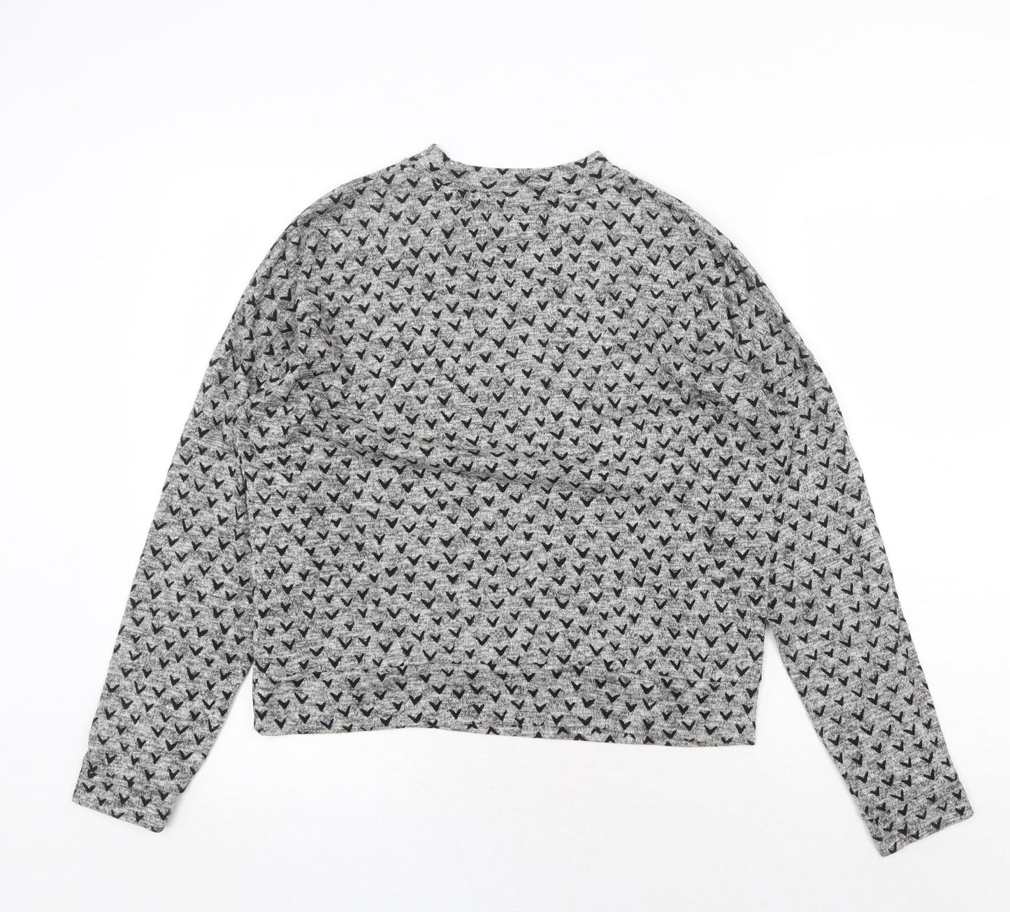 NEXT Womens Grey Round Neck Geometric Cotton Pullover Jumper Size 10