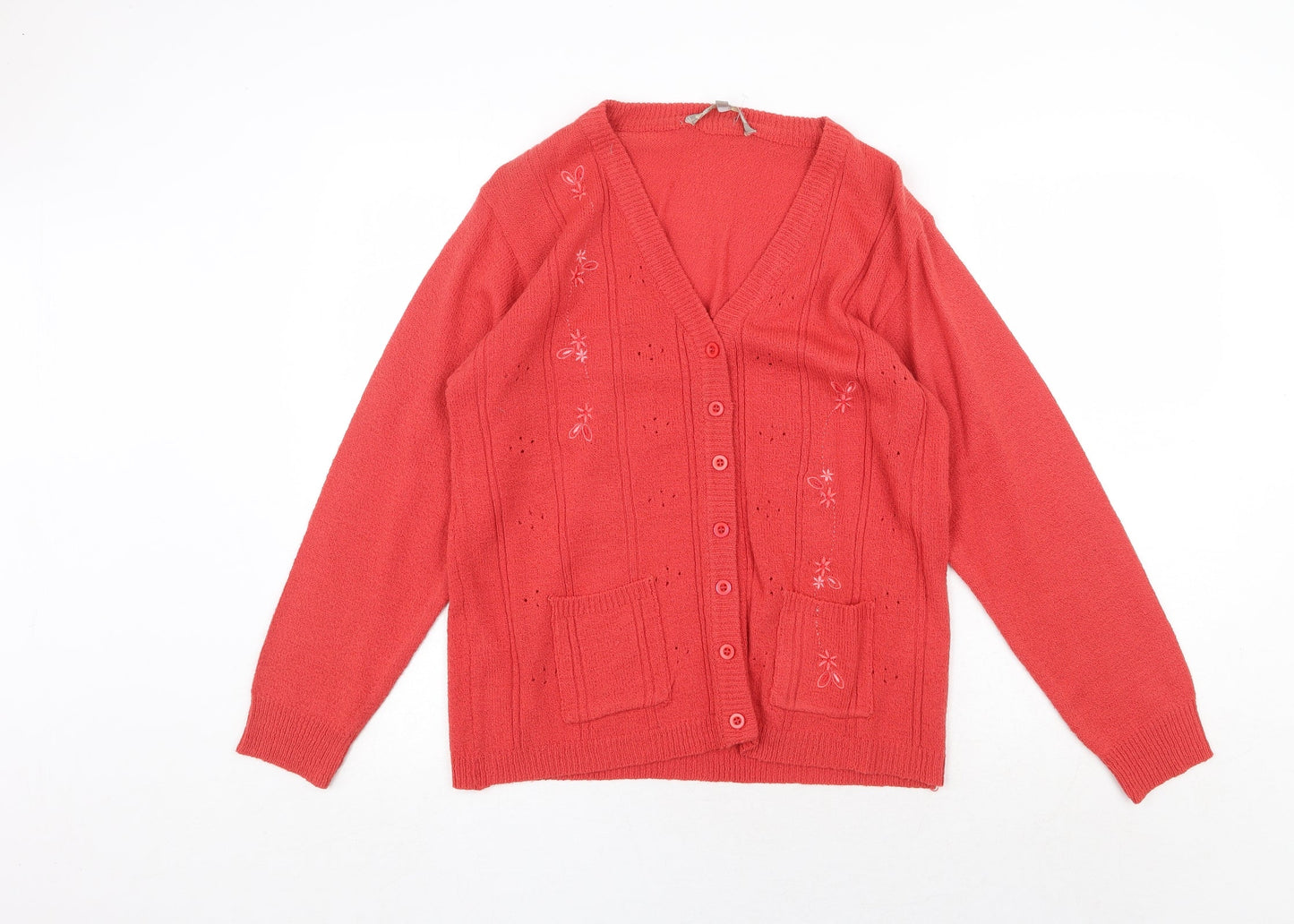 Akal Collection Womens Orange V-Neck Acrylic Cardigan Jumper Size M