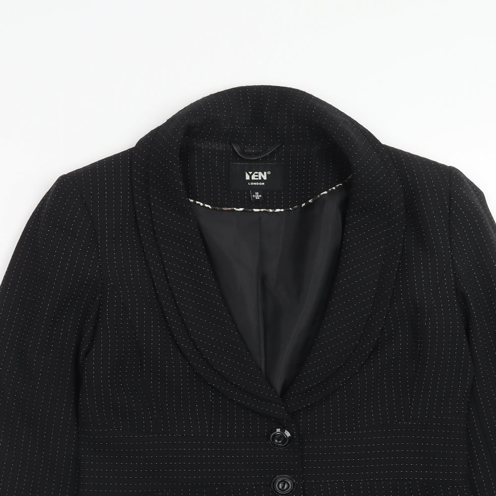 iyen Womens Black Polka Dot Polyester Jacket Blazer Size 10