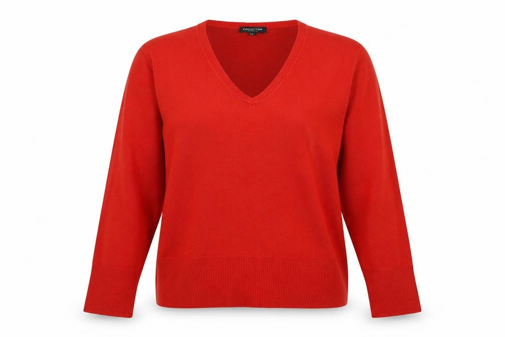 Debenhams Womens Red V-Neck Acrylic Pullover Jumper Size 12
