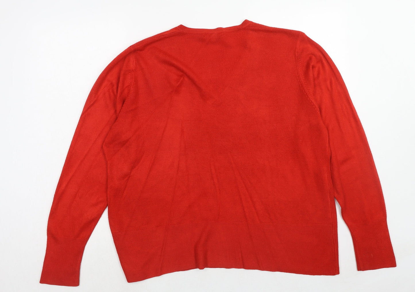 Debenhams Womens Red V-Neck Acrylic Pullover Jumper Size 12