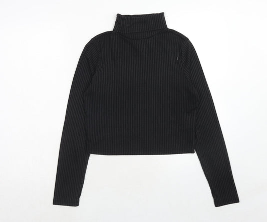 Brave Soul Womens Black Polyester Basic T-Shirt Size M Roll Neck