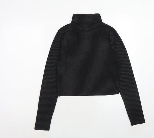 Brave Soul Womens Black Polyester Basic T-Shirt Size M Roll Neck