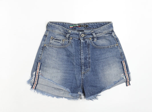 Please Womens Blue Cotton Cut-Off Shorts Size XS Regular Zip