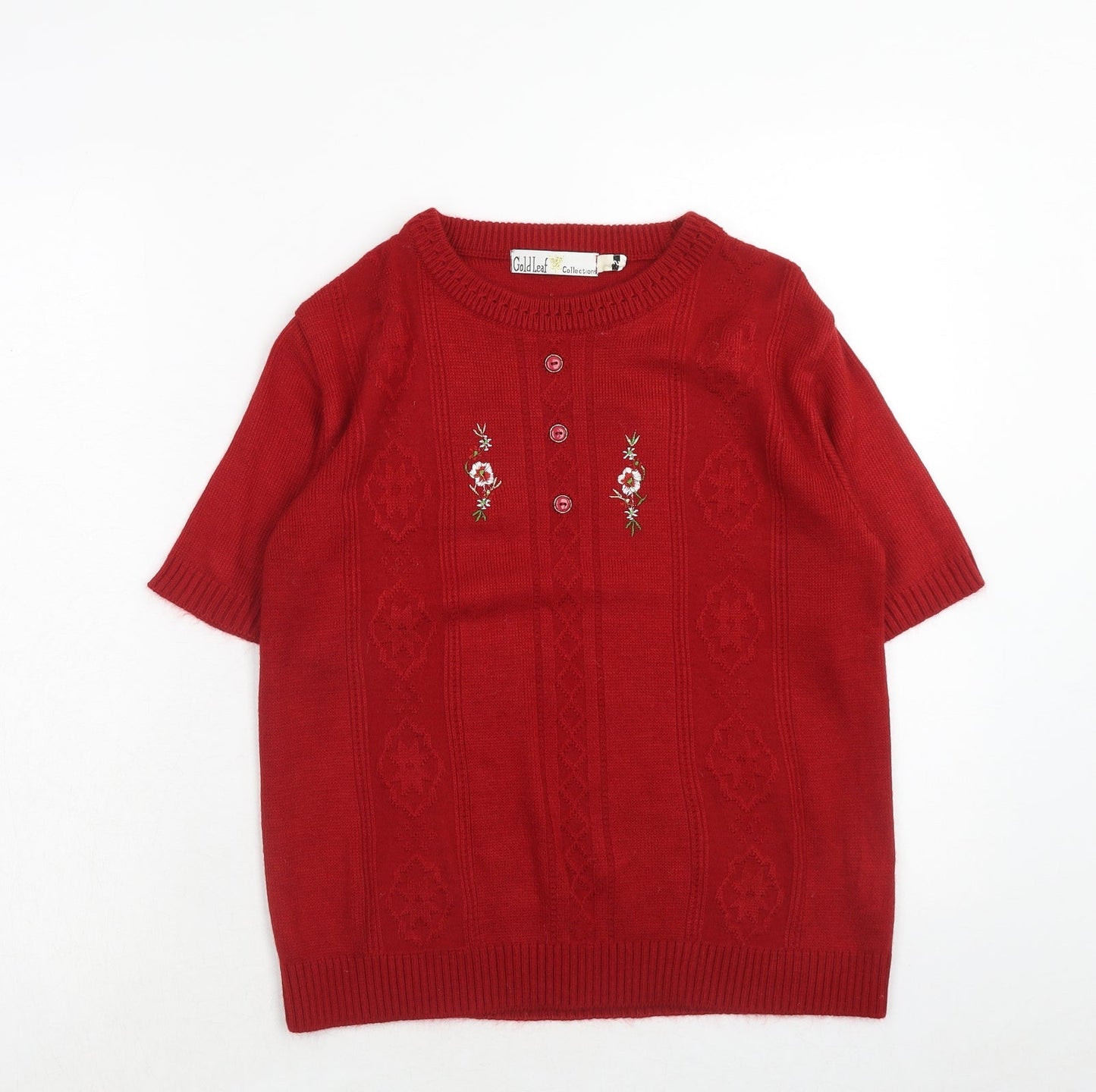 Gold Leaf Womens Red Round Neck Acrylic Pullover Jumper Size S