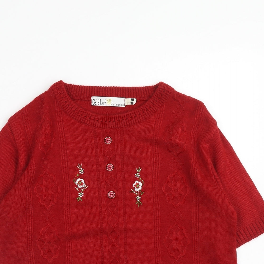 Gold Leaf Womens Red Round Neck Acrylic Pullover Jumper Size S