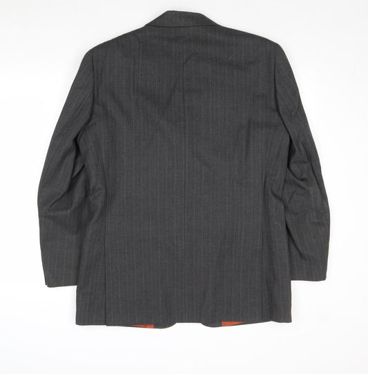 Preworn Mens Grey Striped Polyester Jacket Suit Jacket Size 40 Regular