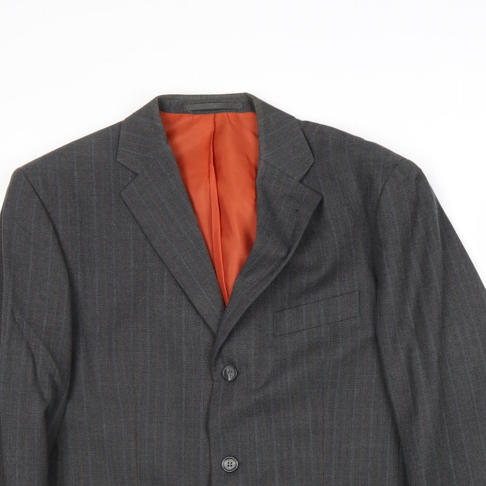 Preworn Mens Grey Striped Polyester Jacket Suit Jacket Size 40 Regular