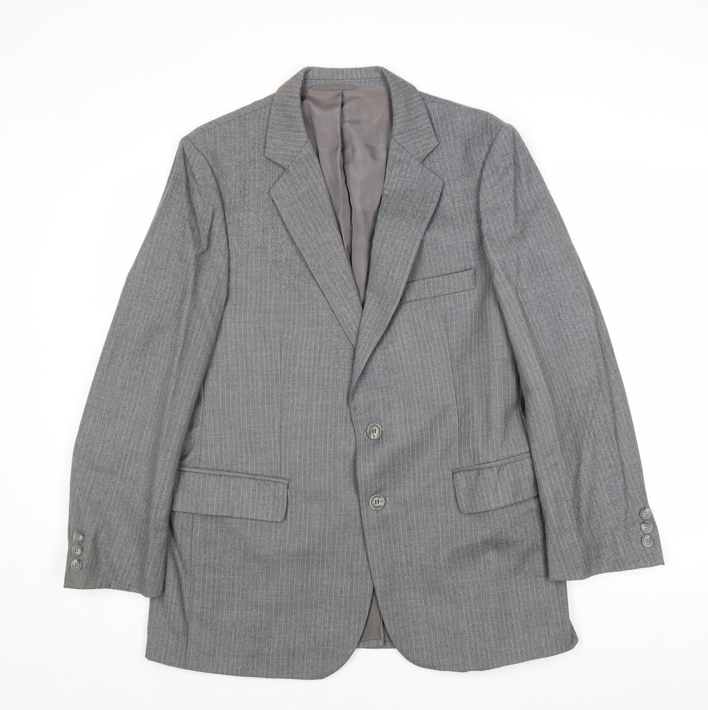 Preworn Mens Grey Striped Wool Jacket Suit Jacket Size 42 Regular