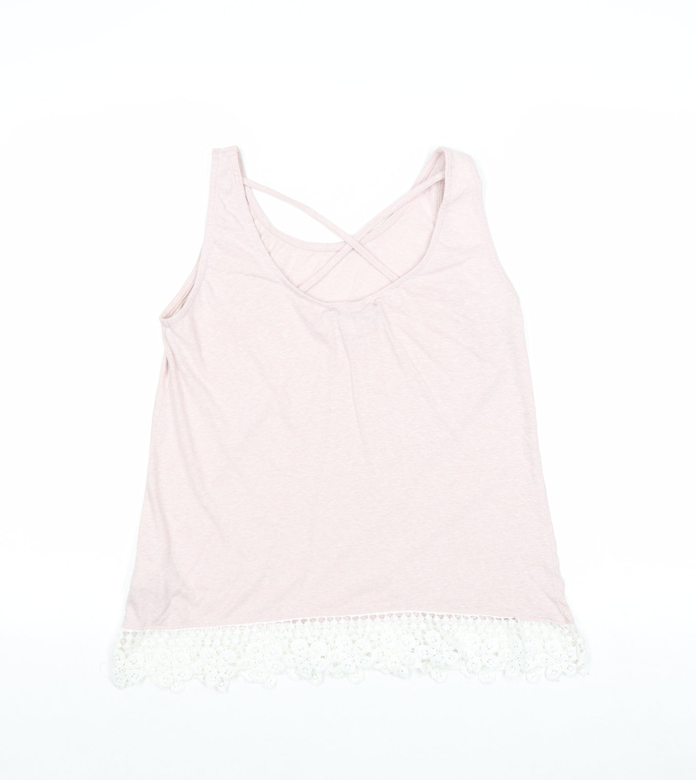 House Womens Pink Polyester Basic Tank Size L Round Neck - Crochet Detail
