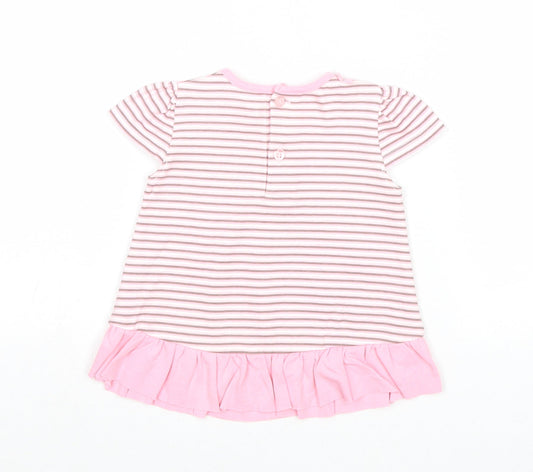 NEXT Girls Pink Striped 100% Cotton Basic Blouse Size 3-6 Months Round Neck Button - Bunny