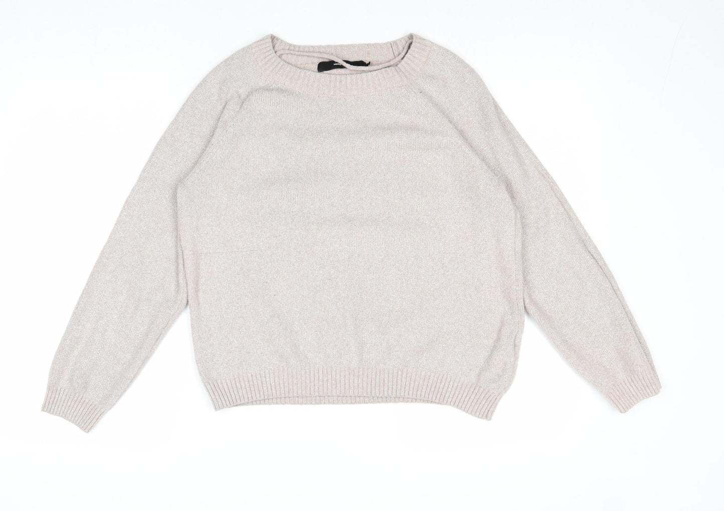 VERO MODA Womens Beige Round Neck Polyester Pullover Jumper Size M