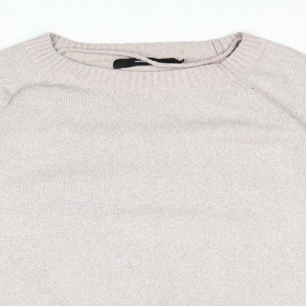 VERO MODA Womens Beige Round Neck Polyester Pullover Jumper Size M