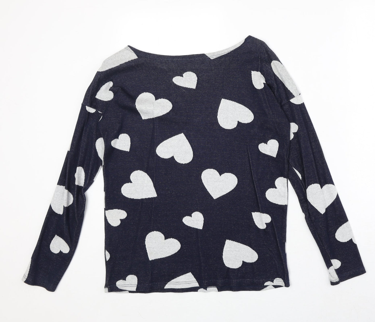 Dorothy Perkins Womens Blue Round Neck Geometric 100% Cotton Pullover Jumper Size 8 - Heart Pattern