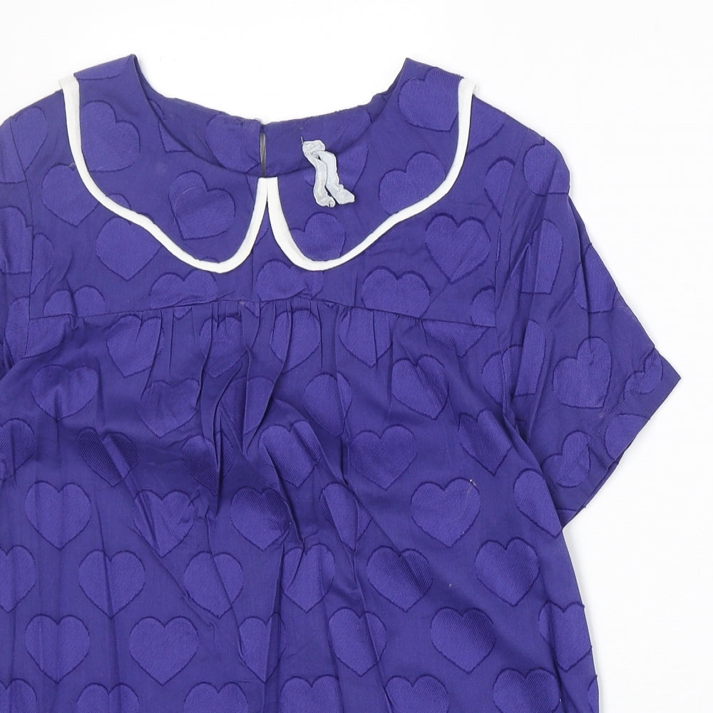 Preworn Womens Blue Geometric 100% Cotton Basic Blouse Size 10 Collared - Hearts