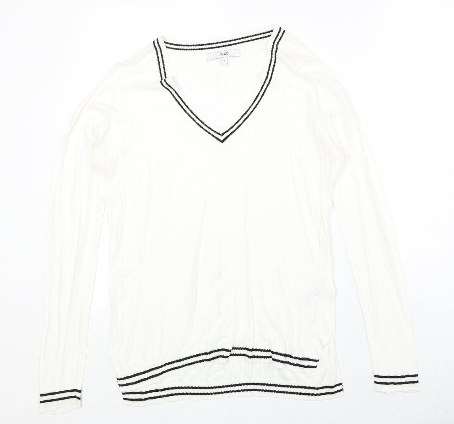 NEXT Womens Ivory V-Neck Viscose Pullover Jumper Size 10 Pullover - Stripe Detail