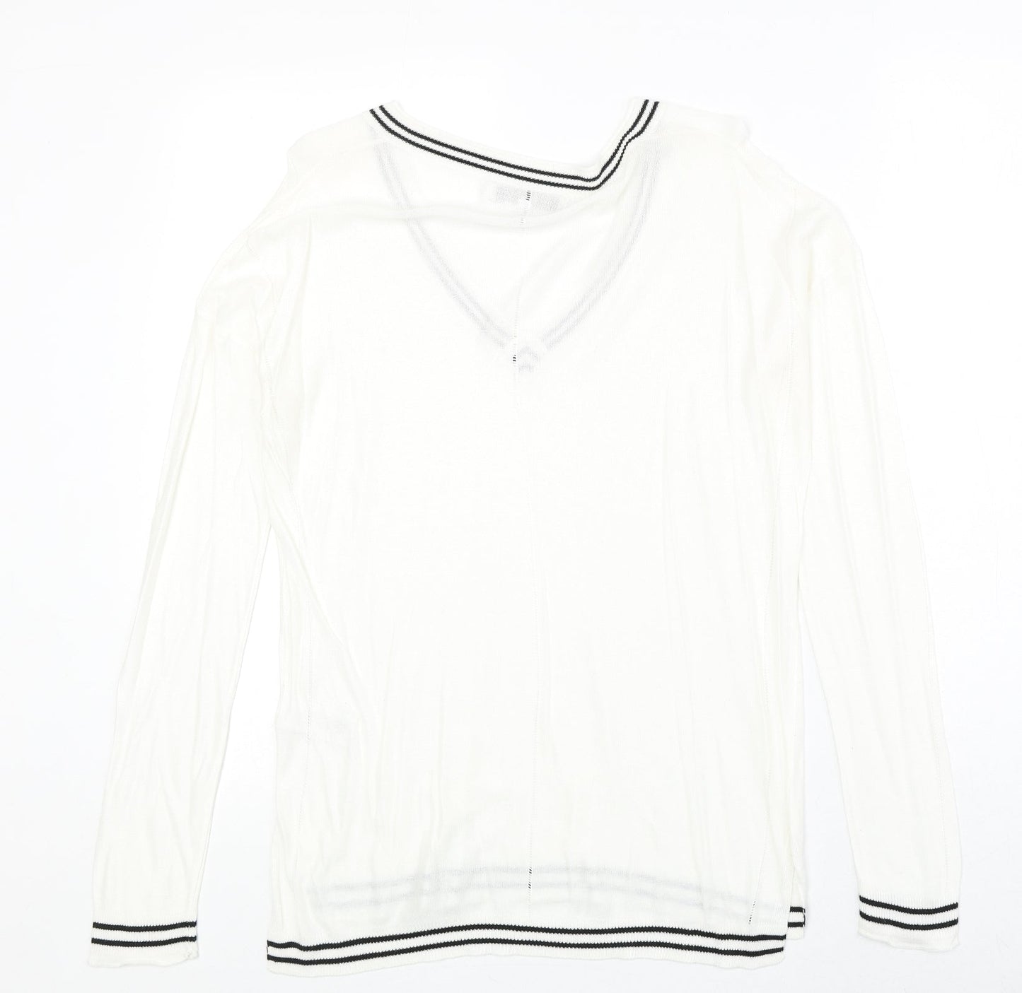 NEXT Womens Ivory V-Neck Viscose Pullover Jumper Size 10 Pullover - Stripe Detail
