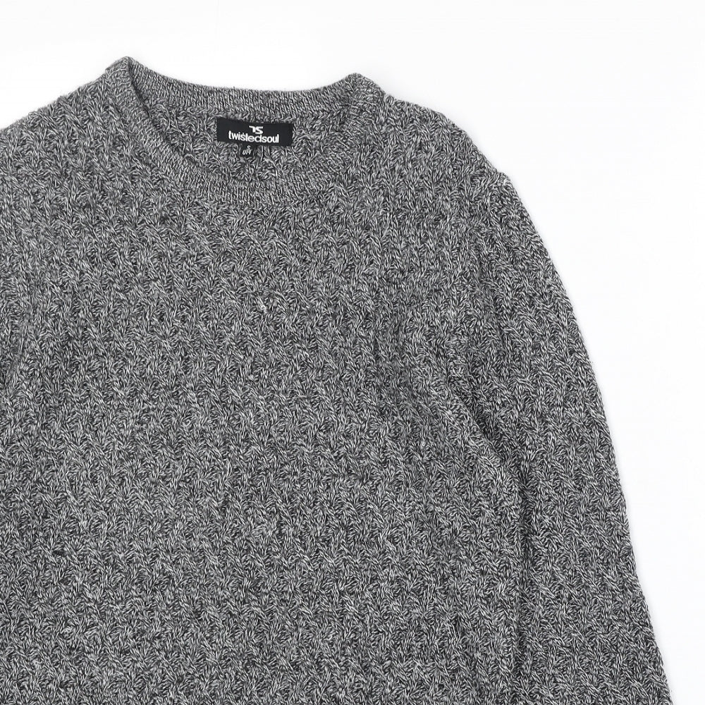Twisted Soul Mens Grey Round Neck Acrylic Pullover Jumper Size S Long Sleeve