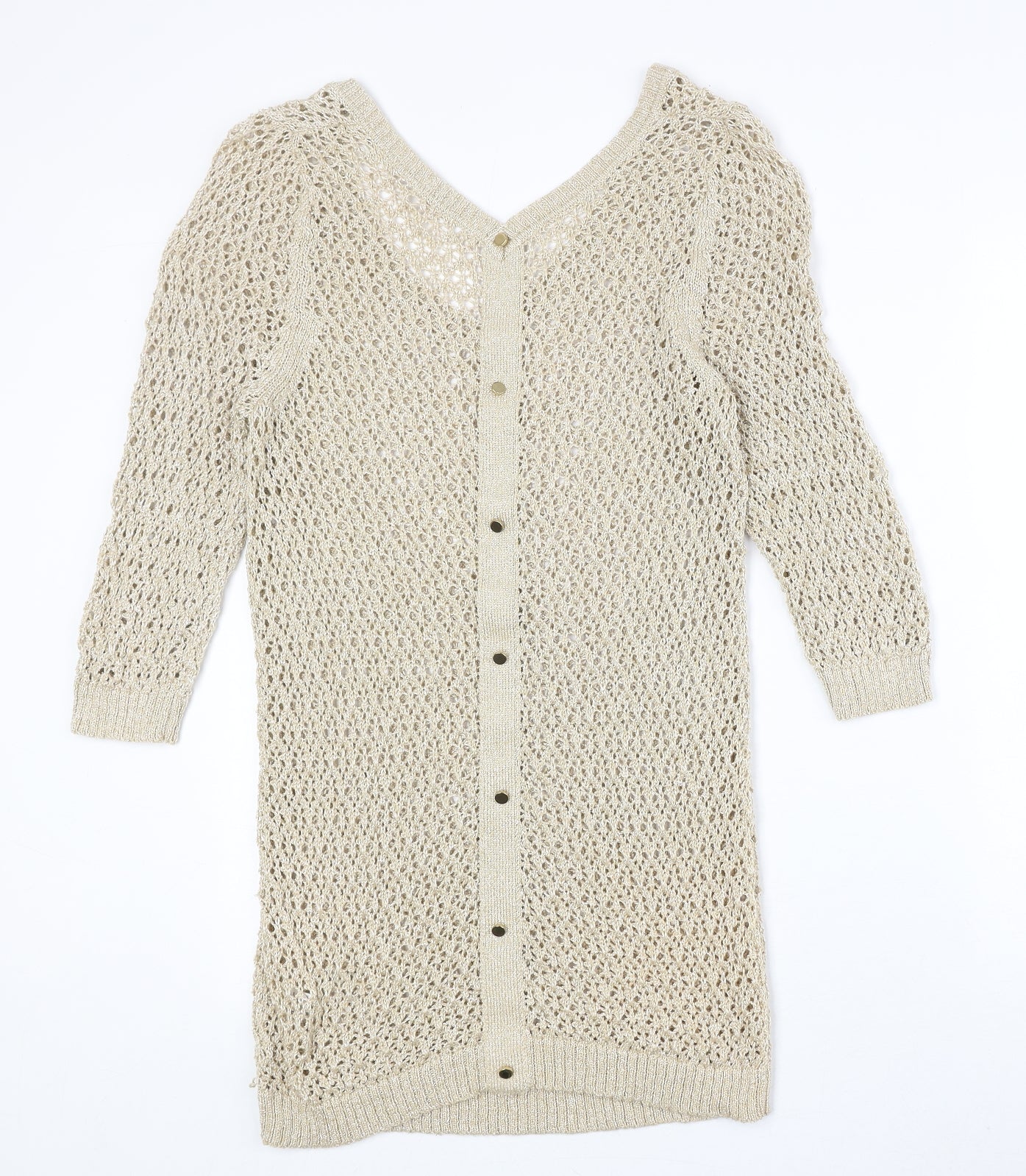 TU Womens Gold Cotton Jumper Dress Size 14 V-Neck Pullover