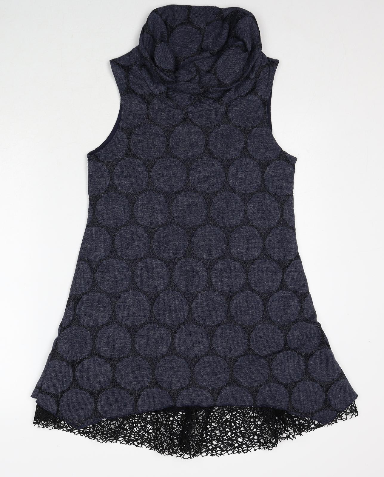 Apricot Womens Blue Polka Dot Polyester Trapeze & Swing Size 8 Roll Neck Pullover