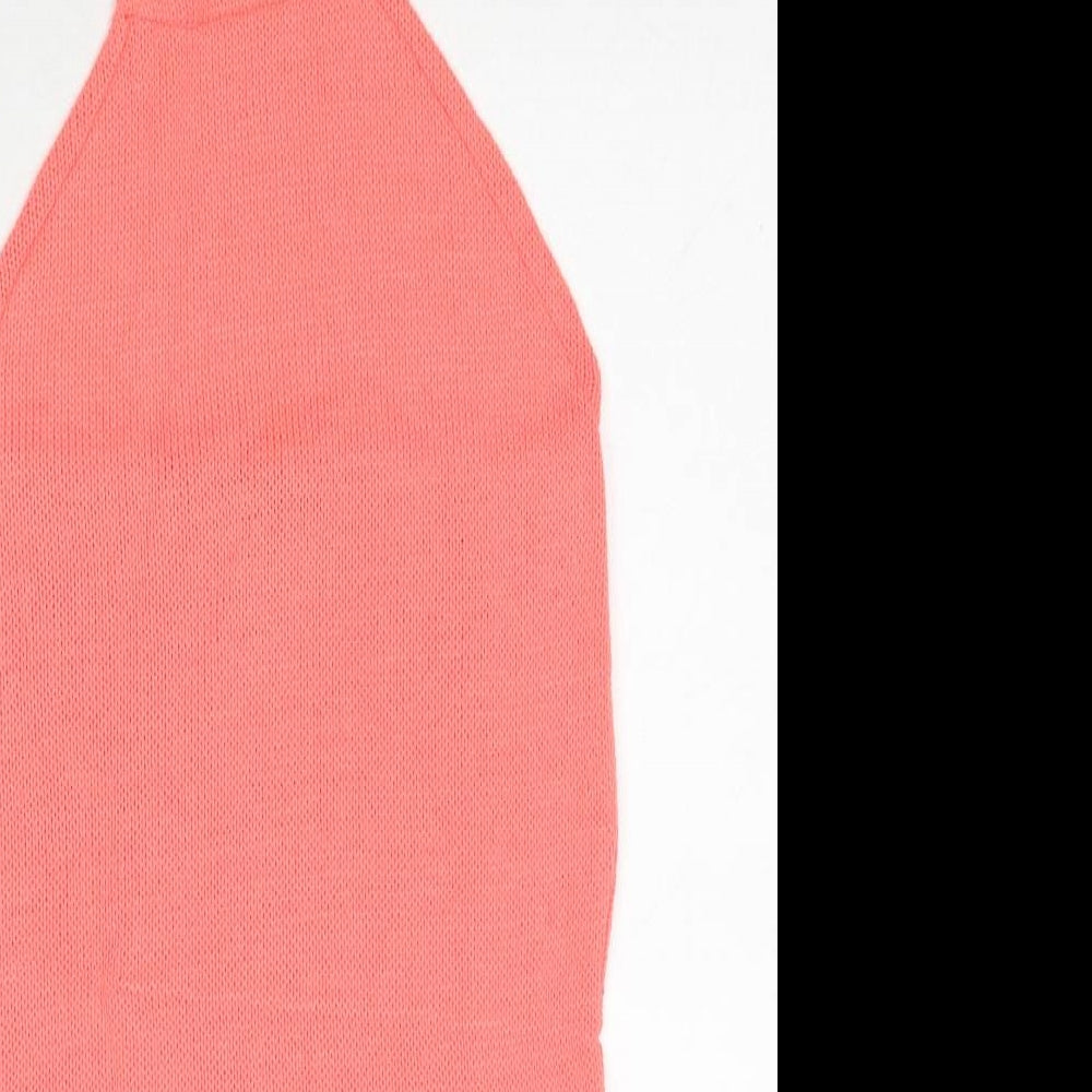 Boohoo Womens Pink Acrylic A-Line Size L Halter Tie