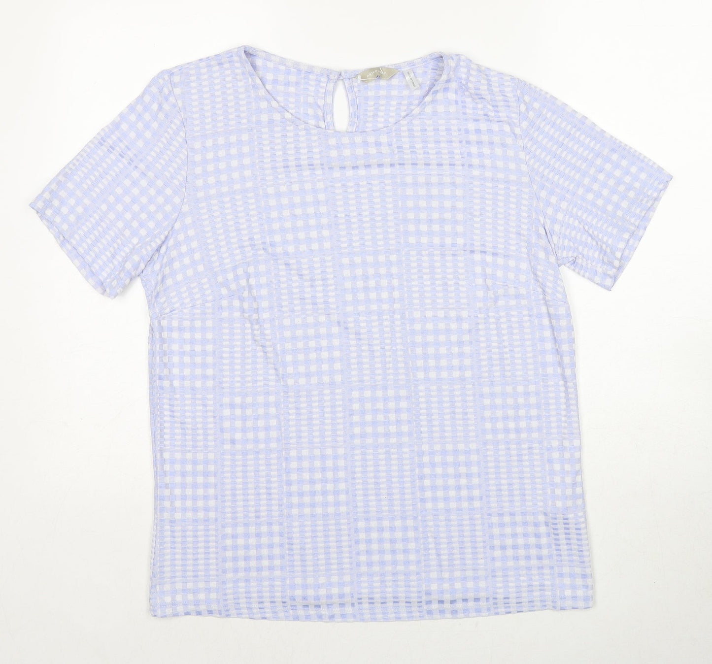 Anthology Womens Blue Geometric Viscose Basic Blouse Size 14 Round Neck