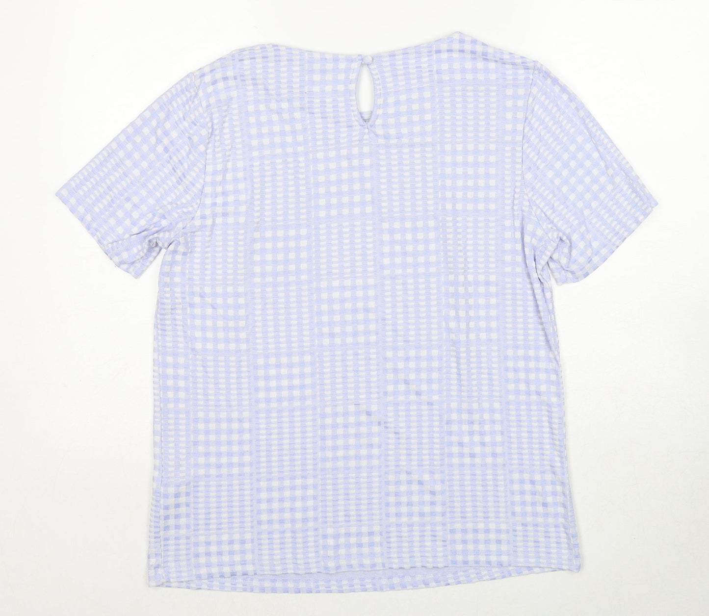 Anthology Womens Blue Geometric Viscose Basic Blouse Size 14 Round Neck