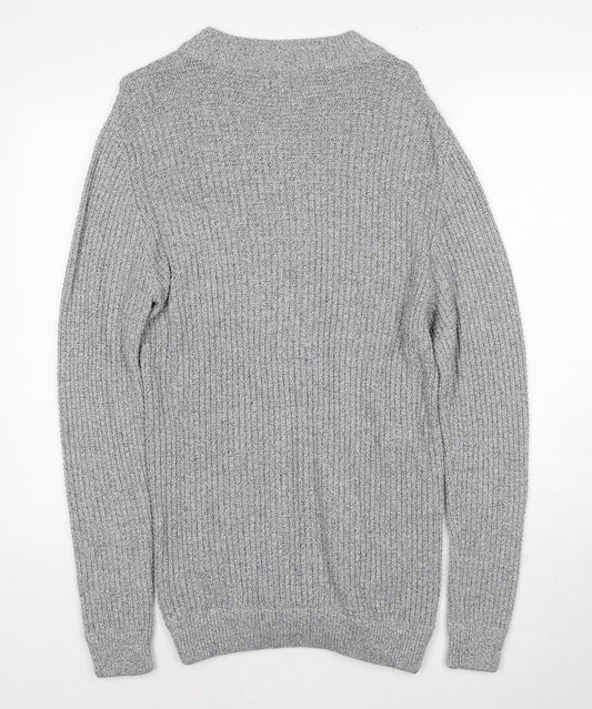 NEXT Mens Grey V-Neck Cotton Full Zip Jumper Size M Long Sleeve
